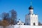 Russia, Bogolyubovo - March, 2021: Church of the Intercession on the Nerl. Orthodox church and a symbol of medieval Russia,