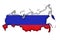 Russia border silhouette with national flag. Contour country on geography map