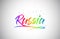 Russia Creative Vetor Word Text with Handwritten Rainbow Vibrant Colors and Confetti