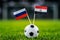Russia - Egypt, Group A, Tuesday, 19. June, Football, World Cup, Russia 2018, National Flags on green grass, white football ball o