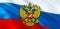 Russia emblem on Russian Federation flag design on Russia background, 3d rendering. Russia Flag Background for Russian Holidays.