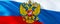 Russia emblem on Russian Federation flag design on Russia background, 3d rendering. Russia Flag Background for Russian Holidays.