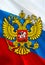 Russia emblem on Russian Federation flag design on Russia background, 3d rendering. Russia Flag Background for Russian Holidays.