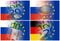 Russia eu germany flags with euro banknotes