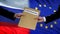 Russia and European Union officials exchanging confidential envelope, flags