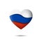 Russia flag icon in the shape of heart. Waving in the wind. Abstract waving flag of russia. Russian tricolor. Paper cut style