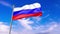 Russia flag waving against blue sky, perfect for news, digital composition