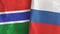 Russia and Gambia two flags textile cloth 3D rendering