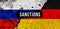 Russia and Germany sanctions. National flags background with text. Embargo, default concept photo