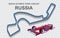 Russia grand prix race track for Formula 1 or F1. Detailed racetrack or national circuit