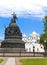 Russia, Great Novgorod. Monument Millennium of Russia and Sofia cathedral.Cityscape in a sunny day