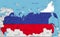 Russia highly detailed political map with national flag isolated on white background.