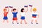 Russia independence day Concept. russian children are shaking the national flag. Hand drawn Flat vector illustrations.
