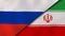 Russia Iran national flags. News, reportage, business background. 3D illustration