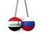 Russia and Iraq political tensions concept. National flag wrecking balls smash together. 3D Rendering