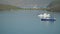 Russia, Irkutsk region, Sakhyurta, August 2020: small vessel on a large lake.