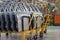 Russia, Izhevsk - December 15, 2018: LADA Automobile Plant Izhevsk. Doors for a new cars are standing on the cart