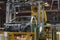 Russia, Izhevsk - December 15, 2018: LADA Automobile Plant Izhevsk. Frame construction of a new car on a hydraulic lift