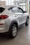Russia, Izhevsk - January 23, 2020: The new modern crossover in the Hyundai showroom. Tucson HTRAC. Cropped image