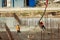 RUSSIA, KALUGA - AUGUST 15, 2022 : Concrete automatic pump tube working on construction site. Workers directing and