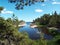 Russia. Karelia. Karelian skerries. lake Ladoga. Channel of lake Ladoga with stony banks. Northern nature. Travel to Karelia