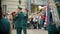 Russia, Kazan 09-08-2019: A wind instrument parade - military men on the street playing trumpets