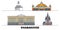 Russia, Khabarovsk flat landmarks vector illustration. Russia, Khabarovsk line city with famous travel sights, skyline