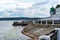 Russia, Kostroma, July 2020. Embankment and pier at the old Orthodox monastery.
