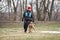 Russia, Krasnodar 31.01.2021 training of working dogs at the stadium. Belgian shepherd Malinois trains in walking nearby and