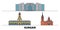 Russia, Kurgan flat landmarks vector illustration. Russia, Kurgan line city with famous travel sights, skyline, design.