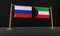 Russia and Kuwait flags. Russia and Kuwait flag. Russia and Kuwait negotiations. 3D work and 3D image