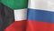Russia and Kuwait two flags textile cloth 3D rendering