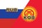 Russia and Kyrgyzstan currencies codes on national flags background