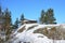 Russia, Ladoga skerries. Small house on the rocky shore of the lake