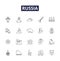 Russia line vector icons and signs. Moscow, USSR, Kremlin, Sputnik, Czarist, cold war, Siberia, Soviet outline vector