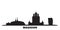 Russia, Magadan city skyline isolated vector illustration. Russia, Magadan travel black cityscape