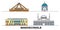 Russia, Makhachkala flat landmarks vector illustration. Russia, Makhachkala line city with famous travel sights, skyline