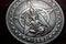 Russia - March 2019: Souvenir coin with the image of a baphomet close-up