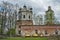 RUSSIA - MAY 2015: landscape in the village view of an old ruined Church with Golden cupolas on the ground