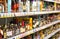 Russia Moscow 1.05.2020 fresh bottles of strong alcohol on store shelves