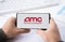 Russia Moscow 30.05.21 Mobile phone with logo of AMC online cinemas network. Entertainment Holdings. Pumping stock exchange prices