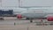 RUSSIA, MOSCOW. 8-11-2018. SHEREMETYEVO AIRPORT: An airplane landed and stops. `Rossiya` airlines.