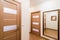 Russia, Moscow- July 08, 2019: interior room apartment. standard repair decoration in hostel. corridor, hallway, doors and mirrors