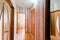 Russia, Moscow- July 21, 2019: interior room apartment. standard repair decoration in hostel. room doors, repair corridor