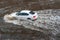 Russia. Moscow July 28, 2018. Flooding after heavy rains in the city crossroads. Flooded city road with large puddle of