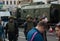 RUSSIA, MOSCOW - JUNE 12, Tverskaya street. Military techincs an