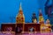 Russia, Moscow, Kievsky Train Station Square,  light installations in the form of the Moscow Kremlin and St.
