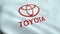 RUSSIA, MOSCOW, MARCH 2020: Flag with Toyota Motor logo, close-up. Conceptual editorial. 3d rendering