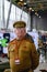Russia, Moscow, March 8, 2020. Exhibition of vintage cars. An elderly man in the uniform of a Soviet officer
