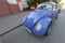 Russia, Moscow - May 04, 2019: Blue Vintage car Volkswagen Beetle  Volkswagen Bug, VW Kaefer parked on the street. Front side